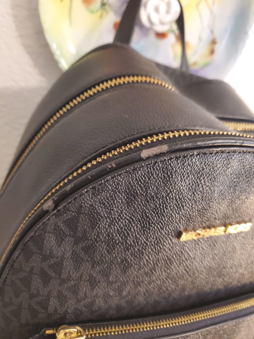 Michael Kors Charcoal MK Monogram Backpack with Gold Hardware - Picture 4 of 16